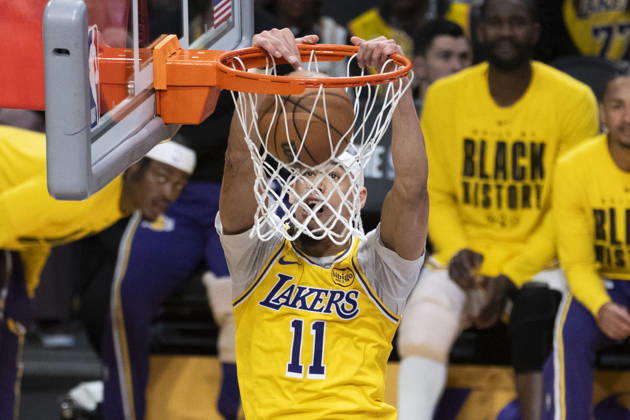 February 20, 2026, Los Angeles, California, United States: Los Angeles Lakers™ Jaxson Hayes (11) seen in action during an NBA, Basketball Herren, USA basketball game at Crypto.com Arena. Final score Lakers 125 : 122 Clippers Los Angeles United States - ZUMAs197 20260220_aaa_s197_349 Copyright: xRingoxChiux
