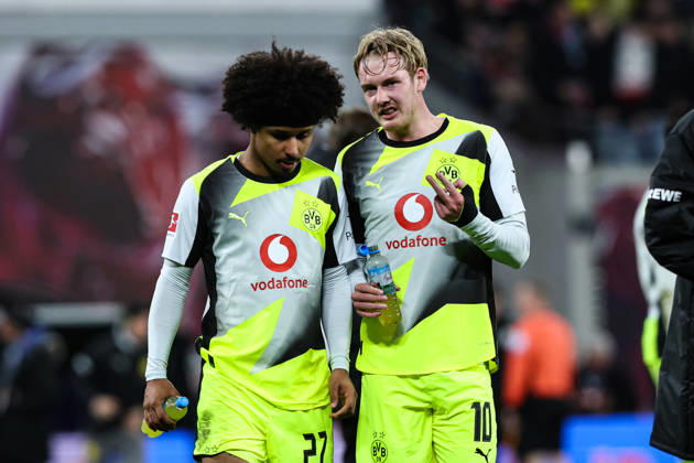 Julian Brandt Borussia Dortmund,10 and Karim Adeyemi Borussia Dortmund,27 1 Soccer Bundesliga Season 2025 2026 RB Leipzig vs Borussia Dortmund at the Red Bull Arena in Leipzig Action,Soccer,Germany,Man,Men,21 02 2026