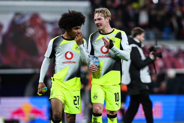 Julian Brandt Borussia Dortmund,10 and Karim Adeyemi Borussia Dortmund,27 1 Soccer Bundesliga Season 2025 2026 RB Leipzig vs Borussia Dortmund at the Red Bull Arena in Leipzig Action,Soccer,Germany,Man,Men,21 02 2026