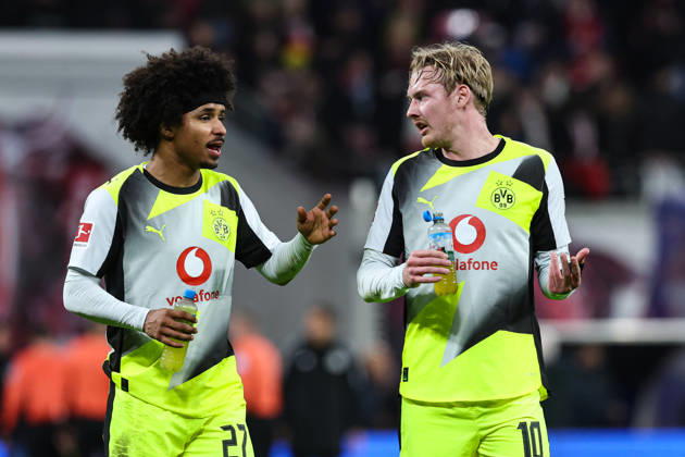 Julian Brandt Borussia Dortmund,10 and Karim Adeyemi Borussia Dortmund,27 1 Soccer Bundesliga Season 2025 2026 RB Leipzig vs Borussia Dortmund at the Red Bull Arena in Leipzig Action,Soccer,Germany,Man,Men,21 02 2026