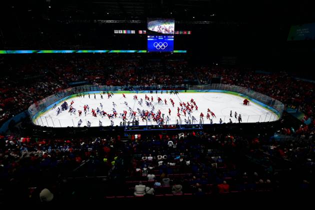 HOCKEY SUR GLACE JO MILAN CORTINA 2026 2026 CANADA ETATS UNIS 1 2 ap SANTAGIULIA ICE HOCKEY ARENA MILAN ITALIE 22 02 2026 PAPON BERNARD general view of the ice rink with overlay effect MILAN SANTAGIULIA ICE HOCKEY ARENA Italie GermanyxJapanxUKxFrancexBelgiumxOUT  Copyright: xPAPONxBERNARDx
