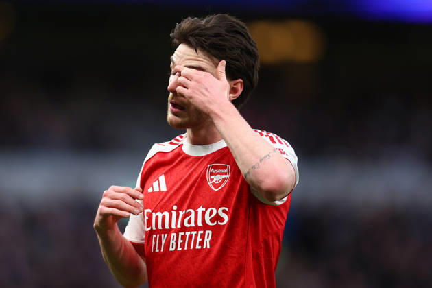 London, England, 22nd February 2026. Declan Rice of Arsenal looks dejected during the Tottenham Hotspur vs Arsenal Premier League match at the Tottenham Hotspur Stadium, London. Picture credit should read: Paul Terry Sportimage EDITORIAL USE ONLY. No use with unauthorised audio, video, data, fixture lists, club league logos or live services. Online in-match use limited to 120 images, no video emulation. No use in betting, games or single club league player publications. SPI_031_PT_Tottenham_Arsenal SPI-4545-0031