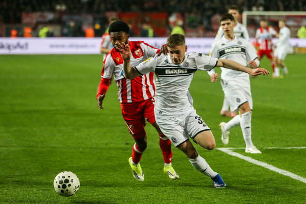 Crvena Zvezda v Partizan - Serbian SuperLiga BELGRADE, SERBIA - FEBRUARY 22: Players in action during the Serbian SuperLiga football match between Crvena Zvezda and Partizan at Rajko Mitic Stadium in Belgrade, Serbia on February 22, 2026. Filip Stevanovic Anadolu Belgrade Serbia. Editorial use only. Please get in touch for any other usage. Copyright: x2026xAnadoluxFilipxStevanovicx