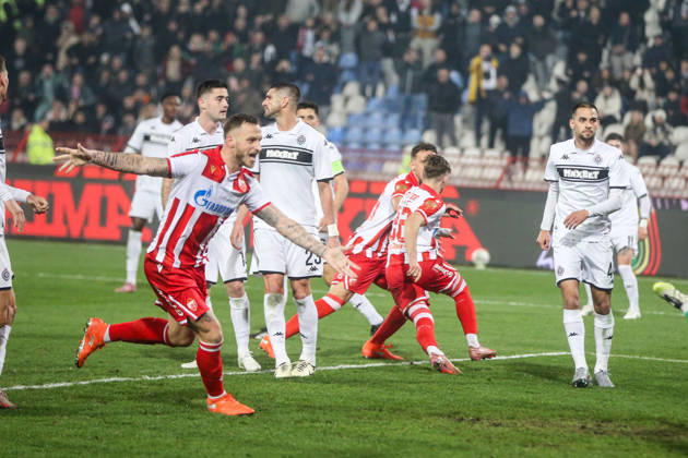 Crvena Zvezda v Partizan - Serbian SuperLiga BELGRADE, SERBIA - FEBRUARY 22: Players in action during the Serbian SuperLiga football match between Crvena Zvezda and Partizan at Rajko Mitic Stadium in Belgrade, Serbia on February 22, 2026. Filip Stevanovic Anadolu Belgrade Serbia. Editorial use only. Please get in touch for any other usage. Copyright: x2026xAnadoluxFilipxStevanovicx