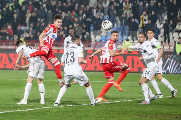 Crvena Zvezda v Partizan - Serbian SuperLiga BELGRADE, SERBIA - FEBRUARY 22: Stefan Mitrovic (23) of Partizan in action during the Serbian SuperLiga football match between Crvena Zvezda and Partizan at Rajko Mitic Stadium in Belgrade, Serbia on February 22, 2026. Filip Stevanovic Anadolu Belgrade Serbia. Editorial use only. Please get in touch for any other usage. Copyright: x2026xAnadoluxFilipxStevanovicx