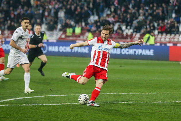 Crvena Zvezda v Partizan - Serbian SuperLiga BELGRADE, SERBIA - FEBRUARY 22: Aleksandar Katai (10) of Crvena Zvezda in action during the Serbian SuperLiga football match between Crvena Zvezda and Partizan at Rajko Mitic Stadium in Belgrade, Serbia on February 22, 2026. Filip Stevanovic Anadolu Belgrade Serbia. Editorial use only. Please get in touch for any other usage. Copyright: x2026xAnadoluxFilipxStevanovicx