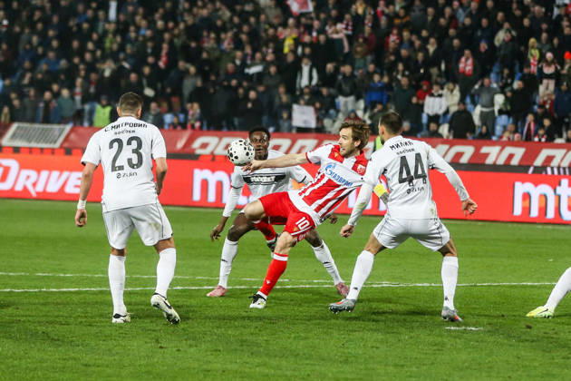 Crvena Zvezda v Partizan - Serbian SuperLiga BELGRADE, SERBIA - FEBRUARY 22: Aleksandar Katai (10) of Crvena Zvezda in action during the Serbian SuperLiga football match between Crvena Zvezda and Partizan at Rajko Mitic Stadium in Belgrade, Serbia on February 22, 2026. Filip Stevanovic Anadolu Belgrade Serbia. Editorial use only. Please get in touch for any other usage. Copyright: x2026xAnadoluxFilipxStevanovicx
