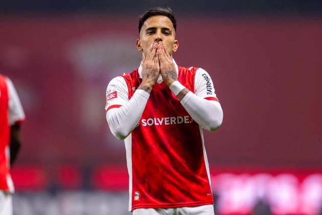February 21, 2026, Braga, Braga, Portugal: BRAGA, PORTUGAL - FEBRUARY 21: RODRIGO ZALAZAR from SC Braga is seen celebrating his goal during the Liga Portugal Betclic 2025 26 League match between SC Braga and Vitoria SC, at Estadio Municipal de Braga on February 21, 2026 in Braga, Portugal Braga Portugal - ZUMAl192 20260221_zsp_l192_007 Copyright: xMiguelxLemosx