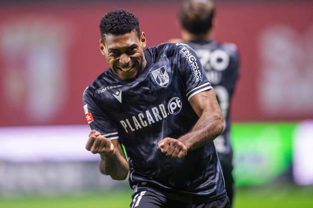 February 21, 2026, Braga, Braga, Portugal: BRAGA, PORTUGAL - FEBRUARY 21: GUSTAVO SILVA from Vitoria SC is seen celebrating his goal during the Liga Portugal Betclic 2025 26 League match between SC Braga and Vitoria SC, at Estadio Municipal de Braga on February 21, 2026 in Braga, Portugal Braga Portugal - ZUMAl192 20260221_zsp_l192_031 Copyright: xMiguelxLemosx