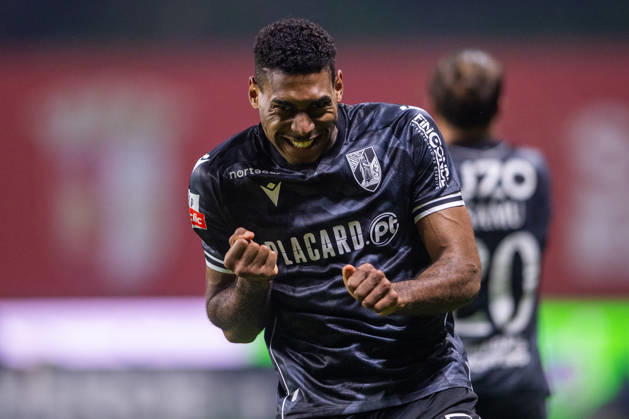 February 21, 2026, Braga, Braga, Portugal: BRAGA, PORTUGAL - FEBRUARY 21: GUSTAVO SILVA from Vitoria SC is seen celebrating his goal during the Liga Portugal Betclic 2025 26 League match between SC Braga and Vitoria SC, at Estadio Municipal de Braga on February 21, 2026 in Braga, Portugal Braga Portugal - ZUMAl192 20260221_zsp_l192_036 Copyright: xMiguelxLemosx