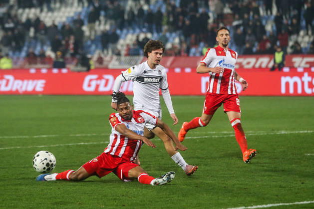Crvena Zvezda v Partizan - Serbian SuperLiga BELGRADE, SERBIA - FEBRUARY 22: Players in action during the Serbian SuperLiga football match between Crvena Zvezda and Partizan at Rajko Mitic Stadium in Belgrade, Serbia on February 22, 2026. Filip Stevanovic Anadolu Belgrade Serbia. Editorial use only. Please get in touch for any other usage. Copyright: x2026xAnadoluxFilipxStevanovicx