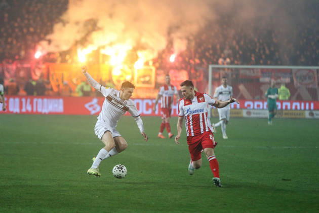 Crvena Zvezda v Partizan - Serbian SuperLiga BELGRADE, SERBIA - FEBRUARY 22: Players in action during the Serbian SuperLiga football match between Crvena Zvezda and Partizan at Rajko Mitic Stadium in Belgrade, Serbia on February 22, 2026. Filip Stevanovic Anadolu Belgrade Serbia. Editorial use only. Please get in touch for any other usage. Copyright: x2026xAnadoluxFilipxStevanovicx