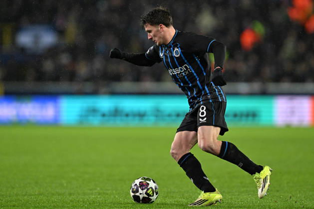 260218 Club Brugge vs Atletico Madrid Christos Tzolis (8) of Club Brugge pictured during the Uefa Champions League Knock Out play offs first leg in season 2025 - 2026 between Club Brugge KV and Atletico de Madrid on February 18 , 2026 in Brugge, Belgium. (Photo by David Catry Isosport) Brugge Belgium Copyright: xDavidxCatryx 20260218DC2_6027