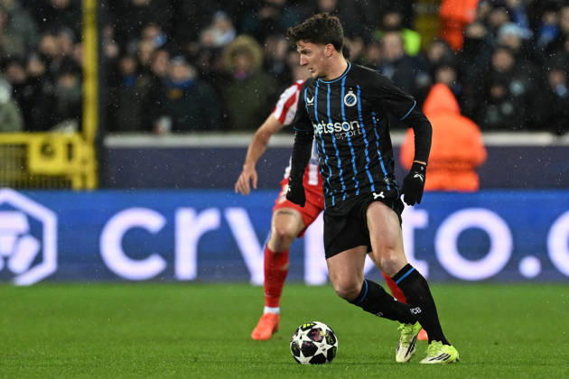 260218 Club Brugge vs Atletico Madrid Christos Tzolis (8) of Club Brugge pictured during the Uefa Champions League Knock Out play offs first leg in season 2025 - 2026 between Club Brugge KV and Atletico de Madrid on February 18 , 2026 in Brugge, Belgium. (Photo by David Catry Isosport) Brugge Belgium Copyright: xDavidxCatryx 20260218DC2_2585