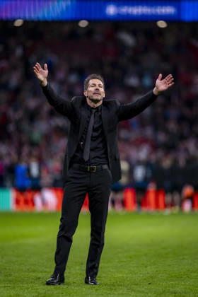 Atletico de Madrid v Club Brugge KV - UEFA Champions League 2025 26 League Knockout Play-off Second Leg Diego Pablo Simeone, head coach of Atletico de Madrid, celebrates after winning the UEFA Champions League 2025 26 League Knockout Play-off Second Leg match between Atletico de Madrid and Club Brugge KV at Estadio Riyadh Air Metropolitano on February 24, 2026 in Madrid, Spain. Madrid Estadio Riyadh Air Metropolitano Madrid Spain Copyright: xAlbertoxGardinx AGardin_20260224_Foot_Champ_Atl_Mad_Bru_1061