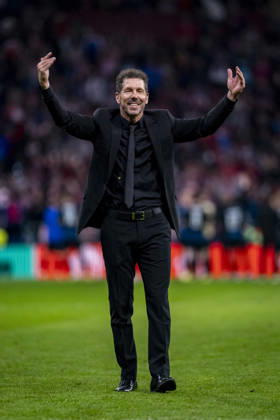 Atletico de Madrid v Club Brugge KV - UEFA Champions League 2025 26 League Knockout Play-off Second Leg Diego Pablo Simeone, head coach of Atletico de Madrid, celebrates after winning the UEFA Champions League 2025 26 League Knockout Play-off Second Leg match between Atletico de Madrid and Club Brugge KV at Estadio Riyadh Air Metropolitano on February 24, 2026 in Madrid, Spain. Madrid Estadio Riyadh Air Metropolitano Madrid Spain Copyright: xAlbertoxGardinx AGardin_20260224_Foot_Champ_Atl_Mad_Bru_1062