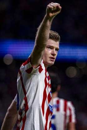 Atletico de Madrid v Club Brugge KV - UEFA Champions League 2025 26 League Knockout Play-off Second Leg Alexander Sorloth of Atletico de Madrid celebrates his goal during the UEFA Champions League 2025 26 League Knockout Play-off Second Leg match between Atletico de Madrid and Club Brugge KV at Estadio Riyadh Air Metropolitano on February 24, 2026 in Madrid, Spain. Madrid Estadio Riyadh Air Metropolitano Madrid Spain Copyright: xAlbertoxGardinx AGardin_20260224_Foot_Champ_Atl_Mad_Bru_1072