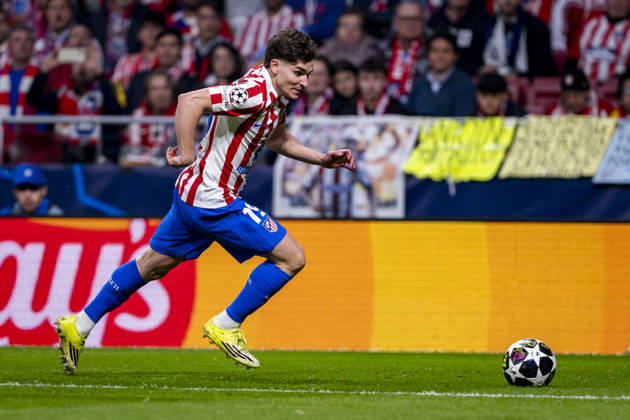 Atletico de Madrid v Club Brugge KV - UEFA Champions League 2025 26 League Knockout Play-off Second Leg Julian Alvarez of Atletico de Madrid is in action with the ball during the UEFA Champions League 2025 26 League Knockout Play-off Second Leg match between Atletico de Madrid and Club Brugge KV at Estadio Riyadh Air Metropolitano on February 24, 2026 in Madrid, Spain. Madrid Estadio Riyadh Air Metropolitano Madrid Spain Copyright: xAlbertoxGardinx AGardin_20260224_Foot_Champ_Atl_Mad_Bru_1127