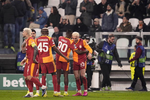 Galatasaray s Baris Yilmaz celebrates after scoring the 3-2 goal for his team during the Uefa Champions League soccer match between Juventus and Galatasaray at the Allianz Stadium in Turin, playoff 2 2, north west Italy - January 25, 2026. - Soccer Copyright: xFabioxFerrari LaPressex