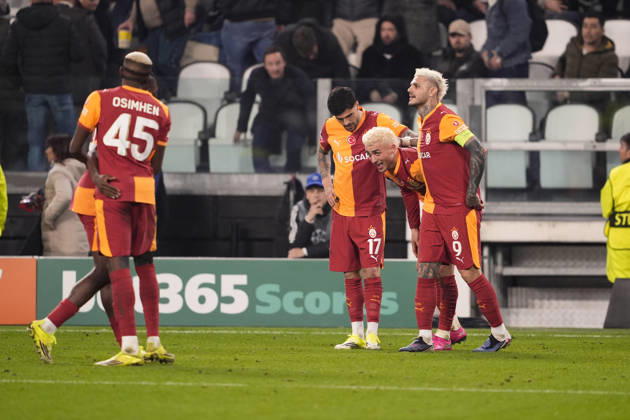 Galatasaray s Baris Yilmaz celebrates after scoring the 3-2 goal for his team during the Uefa Champions League soccer match between Juventus and Galatasaray at the Allianz Stadium in Turin, playoff 2 2, north west Italy - January 25, 2026. - Soccer Copyright: xFabioxFerrari LaPressex
