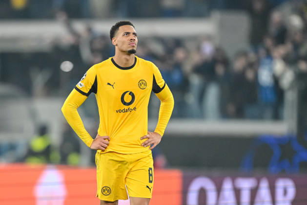 Felix Nmecha Borussia Dortmund Looks on during the UEFA Champions League 2025 26 League Knockout Play off Second Leg match between Atalanta BC and Borussia Dortmund at Stadio di Bergamo on February 25, 2026 in Bergamo, Italy Photo by Harry Langer DeFodi Images