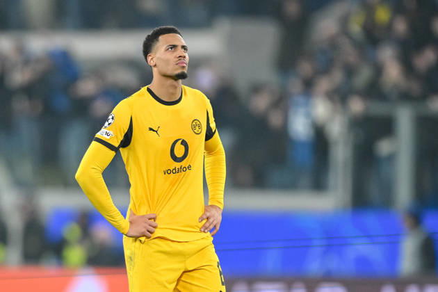 Felix Nmecha Borussia Dortmund Looks on during the UEFA Champions League 2025 26 League Knockout Play off Second Leg match between Atalanta BC and Borussia Dortmund at Stadio di Bergamo on February 25, 2026 in Bergamo, Italy Photo by Harry Langer DeFodi Images