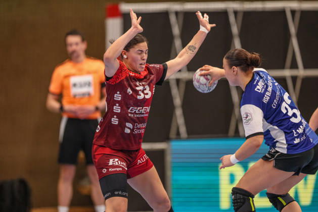 GER, Bensheim, HSG Bensheim Auerbach Flames vs HSG Blomberg Lippe, Alsco Handball Bundesliga Frauen, Handball, DHB, Spielzeit 2025 2026, Weststadthalle Bensheim, 19 Spieltag im Bild v l Lucie Marie Kretzschmar HSG Bensheim Auerbach Flames Frauen 29 , DFB DFL REGULATIONS PROHIBIT ANY USE OF PHOTOGRAPHS AS IMAGE SEQUENCES AND OR QUASI VIDEO, 28 02 2026 Copyright: HMBxMedia HendrikxHamelau