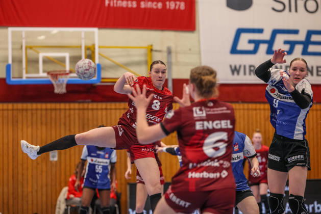 GER, Bensheim, HSG Bensheim Auerbach Flames vs HSG Blomberg Lippe, Alsco Handball Bundesliga Frauen, Handball, DHB, Spielzeit 2025 2026, Weststadthalle Bensheim, 19 Spieltag im Bild v l Lena Degenhardt HSG Bensheim Auerbach Flames Frauen 8 , Nina Engel HSG Bensheim Auerbach Flames Women 6 , Nieke Kühne HSG Blomberg Lippe 9 DFB DFL REGULATIONS PROHIBIT ANY USE OF PHOTOGRAPHS AS IMAGE SEQUENCES AND OR QUASI VIDEO, 28 02 2026 Copyright: HMBxMedia HendrikxHamelau