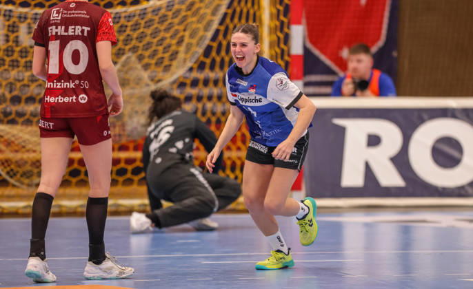 GER, Bensheim, HSG Bensheim Auerbach Flames vs HSG Blomberg Lippe, Alsco Handball Bundesliga Frauen, Handball, DHB, Spielzeit 2025 2026, Weststadthalle Bensheim, 19 Spieltag im Bild Ona Veguà HSG Blomberg Lippe 14 , Tor, Jubel, Emotionen, Freude DFB DFL REGULATIONS PROHIBIT ANY USE OF PHOTOGRAPHS AS IMAGE SEQUENCES AND OR QUASI VIDEO, 28 02 2026 Copyright: HMBxMedia HendrikxHamelau