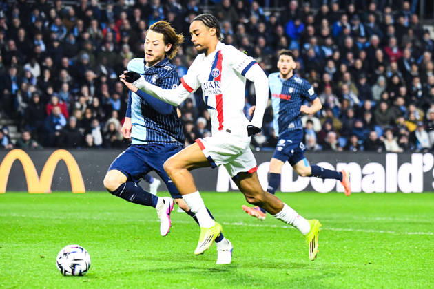 FOOTBALL : AC Le Havre vs Paris SG - Ligue 1 McDonald s - JournÃ e 24 - 28 02 2026 Bradley Barcola (Paris SG) Ayumu Seko (AC Le Havre) Le HavreFrance  Copyright: xBaptistexAutissierx