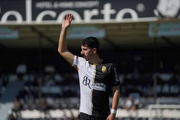 Liga Portugal 2 Meu Super Round 24 football match between SC Farense and Lusitania Lourosa FC, Faro, Portugal Faro, Portugal. 1 st Mar, 2026. Andre Candeias, SC Farense player that scored the winning goal,during the SC Farense 2 - 1 Lusitano Lourosa FC Round 24 match for the football Liga Portugal 2 Meu Super. Nuno Pires Veloso Alamy Live News Copyright: xNunoxPiresxVelosox