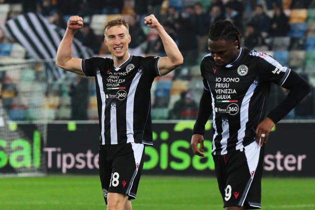 UdineseÕs Adam Buksa celebrates after scoring the 3-0 goal for his team during the Serie A soccer match between Udinese and Fiorentina at the Bluenergy Stadium in Udine, north east Italy - Monday, March 2,2026 - soccer Copyright: xAndreaxBressanutti LaPressex