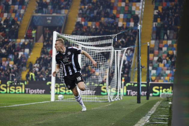 Udinese s Adam Buksa celebrates after scoring a goal during the Italian Serie A Enilive match between Udinese Calcio vs ACF Fiorentina at the Bluenergy Stadium in Udinese, Italy, 02 March 2026. Copyright: xMattiaxRadoni IPAxSportx xipa-agency.netx xx IPA_72308334 IPA_Agency_IPA72308334