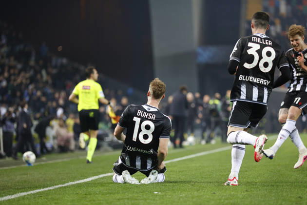 Udinese s Adam Buksa celebrates after scoring a goal during the Italian Serie A Enilive match between Udinese Calcio vs ACF Fiorentina at the Bluenergy Stadium in Udinese, Italy, 02 March 2026. Copyright: xMattiaxRadoni IPAxSportx xipa-agency.netx xx IPA_72308336 IPA_Agency_IPA72308336