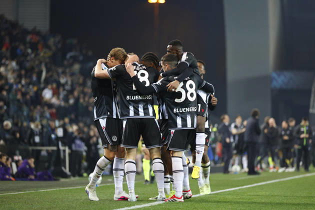 Udinese s Adam Buksa celebrates after scoring a goal during the Italian Serie A Enilive match between Udinese Calcio vs ACF Fiorentina at the Bluenergy Stadium in Udinese, Italy, 02 March 2026. Copyright: xMattiaxRadoni IPAxSportx xipa-agency.netx xx IPA_72308340 IPA_Agency_IPA72308340