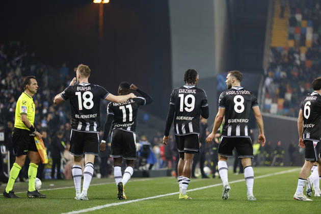 Udinese s Adam Buksa celebrates after scoring a goal during the Italian Serie A Enilive match between Udinese Calcio vs ACF Fiorentina at the Bluenergy Stadium in Udinese, Italy, 02 March 2026. Copyright: xMattiaxRadoni IPAxSportx xipa-agency.netx xx IPA_72308341 IPA_Agency_IPA72308341
