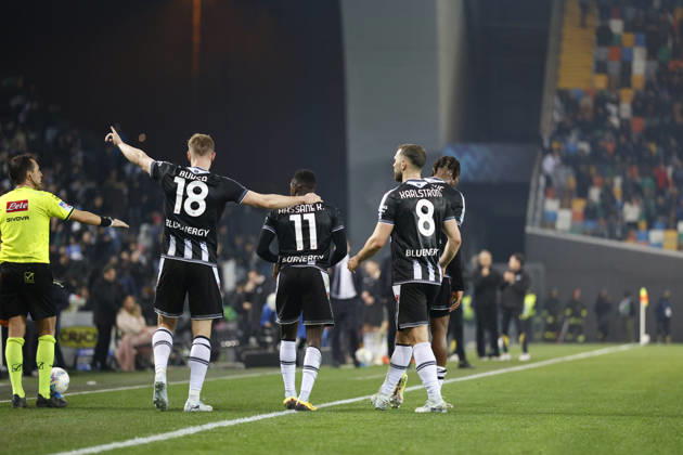 Udinese s Adam Buksa celebrates after scoring a goal during the Italian Serie A Enilive match between Udinese Calcio vs ACF Fiorentina at the Bluenergy Stadium in Udinese, Italy, 02 March 2026. Copyright: xMattiaxRadoni IPAxSportx xipa-agency.netx xx IPA_72308342 IPA_Agency_IPA72308342