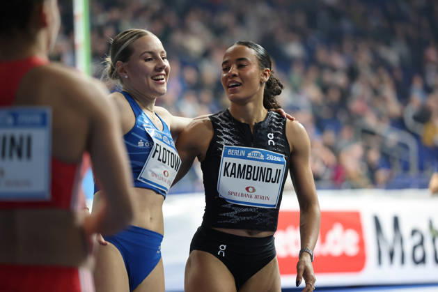 BERLIN, GERMANY - MARCH 6: Lia FLOTOW (GER), 60m Hurdles Women and Ditaji KAMBUNDJI (SUI), 60m Hurdles Women, 100-metre hurdles world champion, during the ISTAF Indoor Berlin at Uber Arena Berlin, March 6, 2026 in Berlin, Germany. Berlin Germany Copyright: xO.Frankex