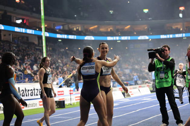 BERLIN, GERMANY - MARCH 6: Sofia IOSIFIDOU (GRE), 60m Hurdles Women and Nadine VISSER (NED), 60m Hurdles Women, Two-time European champion 100-metre hurdles, during the ISTAF Indoor Berlin at Uber Arena Berlin, March 6, 2026 in Berlin, Germany. Berlin Germany Copyright: xO.Frankex