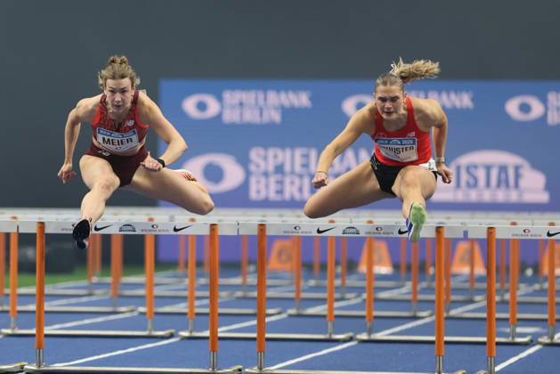 BERLIN, GERMANY - MARCH 6: Marlene MEIER (GER), 60m Hurdles Women, Franziska SCHUSTER (GER), 60m Hurdles Women, during the ISTAF Indoor Berlin at Uber Arena Berlin, March 6, 2026 in Berlin, Germany. Berlin Germany Copyright: xO.Frankex