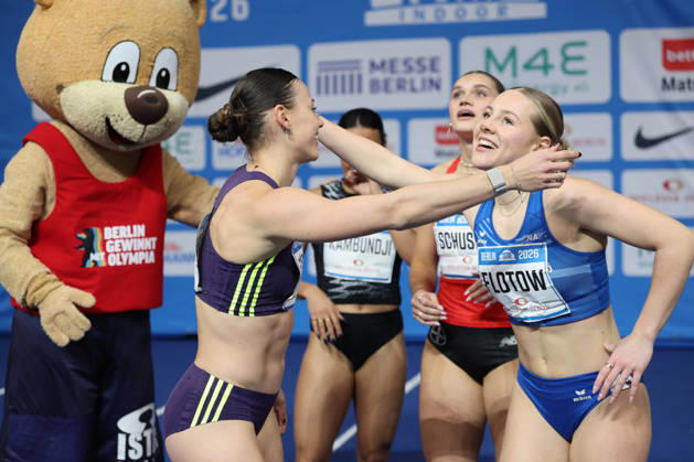 BERLIN, GERMANY - MARCH 6: Nadine VISSER (NED), 60m Hurdles Women, Two-time European champion 100-metre hurdles and Lia FLOTOW (GER), 60m Hurdles Women, during the ISTAF Indoor Berlin at Uber Arena Berlin, March 6, 2026 in Berlin, Germany. Berlin Germany Copyright: xO.Frankex