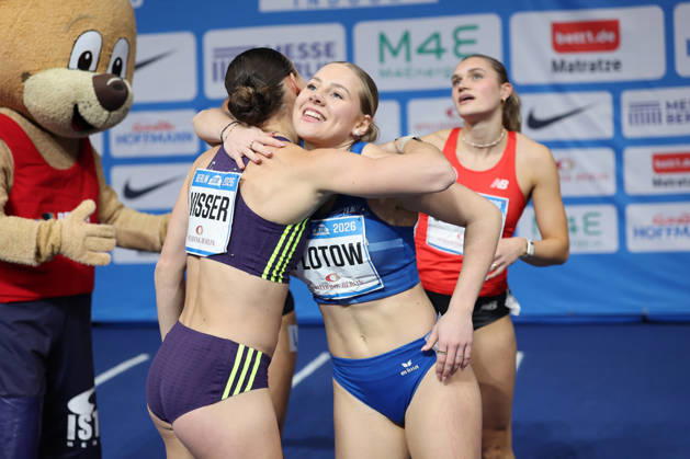 BERLIN, GERMANY - MARCH 6: Nadine VISSER (NED), 60m Hurdles Women, Two-time European champion 100-metre hurdles and Lia FLOTOW (GER), 60m Hurdles Women, during the ISTAF Indoor Berlin at Uber Arena Berlin, March 6, 2026 in Berlin, Germany. Berlin Germany Copyright: xO.Frankex