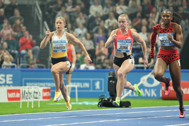 BERLIN, GERMANY - MARCH 6: Julia HENRIKSSON (SWE), 60m Women, Sophia JUNK (GER), 60m Women, Maia MCCOY (USA), 60m Women, during the ISTAF Indoor Berlin at Uber Arena Berlin, March 6, 2026 in Berlin, Germany. Berlin Germany Copyright: xO.Frankex