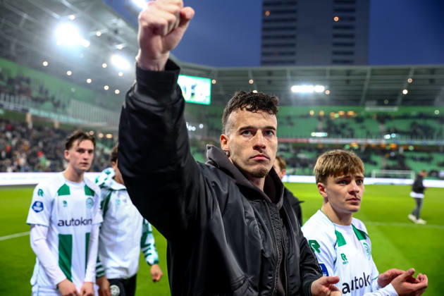 2026-03-07 FC Groningen v Ajax - Dutch Eredivisie GRONINGEN, NETHERLANDS - MARCH 7: Goalkeeper Etienne Vaessen of FC Groningen celebrate the win during the Dutch Eredivisie match between FC Groningen and Ajax at Stadion Euroborg on March 7, 2026 in Groningen, Netherlands. Groningen Stadion Euroborg Netherlands Content not available for redistribution in The Netherlands directly or indirectly through any third parties. Copyright: xPieterxvanxderxWoudex