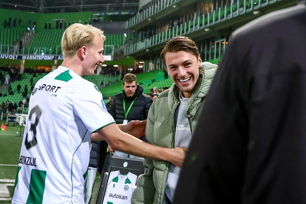 2026-03-07 FC Groningen v Ajax - Dutch Eredivisie GRONINGEN, NETHERLANDS - MARCH 7: Stije Resink of FC Groningen celebrate the win during the Dutch Eredivisie match between FC Groningen and Ajax at Stadion Euroborg on March 7, 2026 in Groningen, Netherlands. Groningen Stadion Euroborg Netherlands Content not available for redistribution in The Netherlands directly or indirectly through any third parties. Copyright: xPieterxvanxderxWoudex