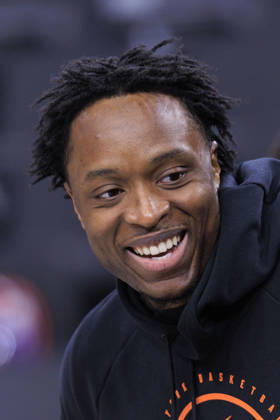 March 9, 2026, Inglewood, California, USA: OG Anunoby 8 of the New York Knicks during warm ups prior to their regular season NBA, Basketball Herren, USA game against the Los Angeles Clippers on Monday March 9, 2026 at Intuit Dome in Inglewood, California. ARIANA RUIZ PI Inglewood USA - ZUMAp124 20260309_zaa_p124_046 Copyright: xArianaxRuizx