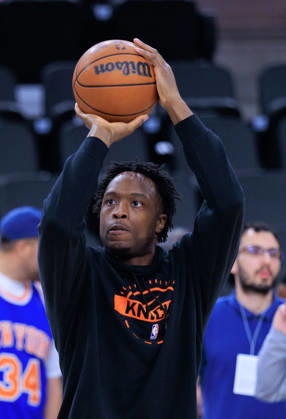 March 9, 2026, Inglewood, California, USA: OG Anunoby 8 of the New York Knicks during warmups prior to a 2026 NBA, Basketball Herren, USA regular season game against the New York Knicks on Monday March 9, 2026 at Intuit Dome Arena in Inglewood, California. Clippers defeat Knicks, 126-118. JAVIER ROJAS PI Clippers Vs. Knicks - ZUMAp124 20260309_zaa_p124_148 Copyright: xJavierxRojasx