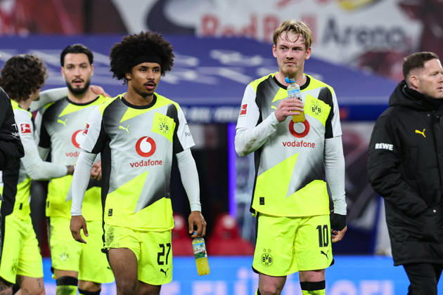 Julian Brandt Borussia Dortmund,10 and Karim Adeyemi Borussia Dortmund,27 1 Soccer Bundesliga Season 2025 2026 RB Leipzig vs Borussia Dortmund at the Red Bull Arena in Leipzig Action,Soccer,Germany,Man,Men,21 02 2026