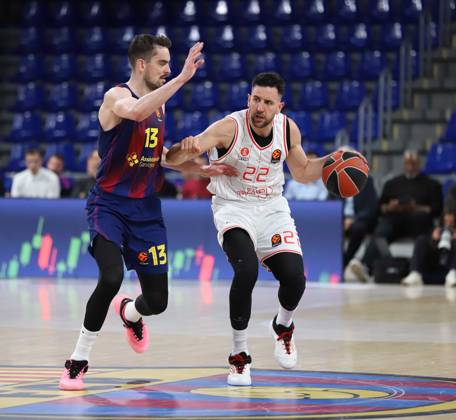 March 13, 2026, Sabadell, Barcelona, Spain: Barcelona Spain 13.03.2026 Tomas Satoransky ( FC Barcelona, Barca and Vasilije Micic (Hapoel Ibi Tel Aviv) battle for the ball during the Basketball Euroleague match between FC Barcelona and Hapoel Ibi Tel Aviv at Palau Blaugrana on13 March 2026 in Barcelona. Basketball Euroleague: FC Barcelona 75-80 Hapoel Ibi Tel Aviv - ZUMAu50_ 20260313_zsp_u50_019 Copyright: xXavixUrgelesx