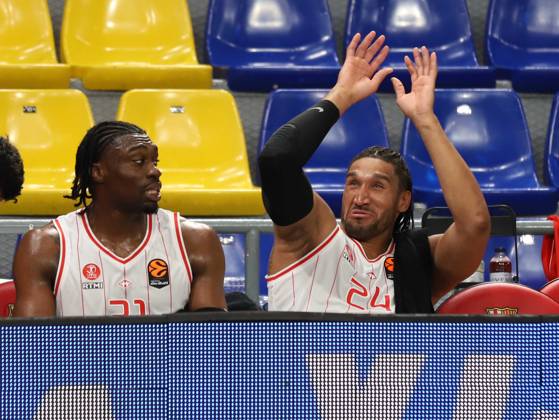 March 13, 2026, Sabadell, Barcelona, Spain: Barcelona Spain 13.03.2026 Tai Odiase (Hapoel Ibi Tel Aviv) and Ish Wainright (Hapoel Ibi Tel Aviv) gestures during the Basketball Euroleague match between FC Barcelona, Barca and Hapoel Ibi Tel Aviv at Palau Blaugrana on13 March 2026 in Barcelona. Basketball Euroleague: FC Barcelona 75-80 Hapoel Ibi Tel Aviv - ZUMAu50_ 20260313_zsp_u50_020 Copyright: xXavixUrgelesx